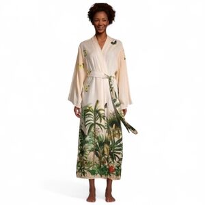 World Market Tropical Elegant Cream 🦋 Butterfly Robe One Size Kimono Boho